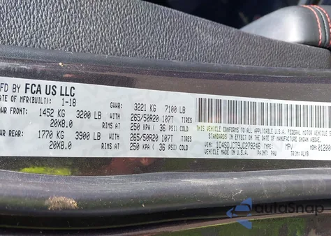 2018 Dodge Durango R/T Awd z USA, uszkodzony, nr VIN 1C4SDJCT9JC279246